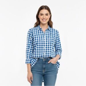 KORET Upscale Plaid Checkered Butrin Down Blouse Shirt Sz L